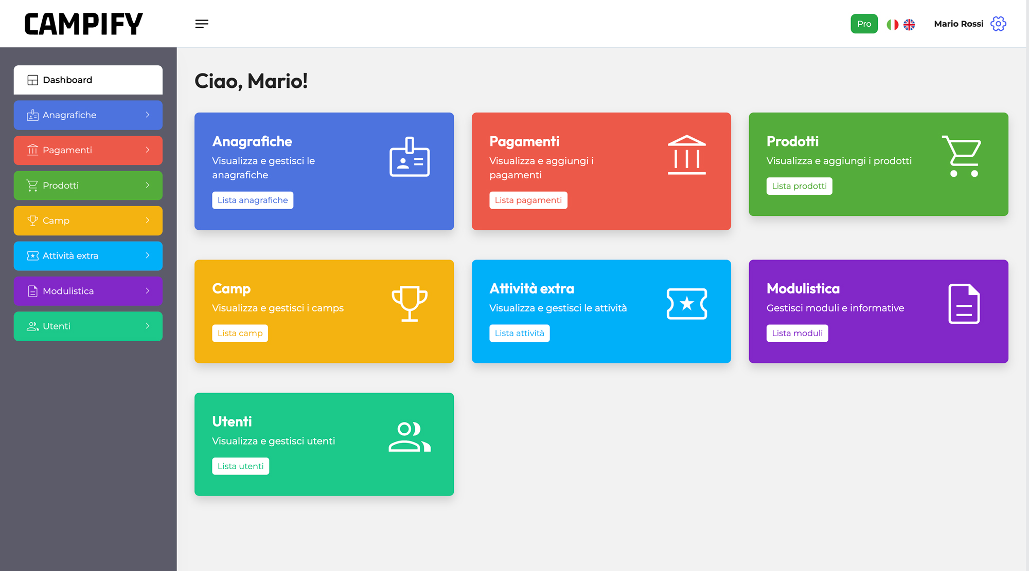 Dashboard Campify - Gestione Camp